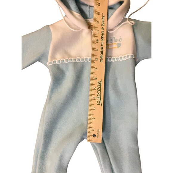 Vintage Cuddler by Doespun Baby Winter Footed Hooded Onesie – Blue & Cream – Siz - Picture 10 of 16